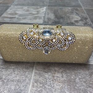 Gold Mini Clutch Purse W/ Chain